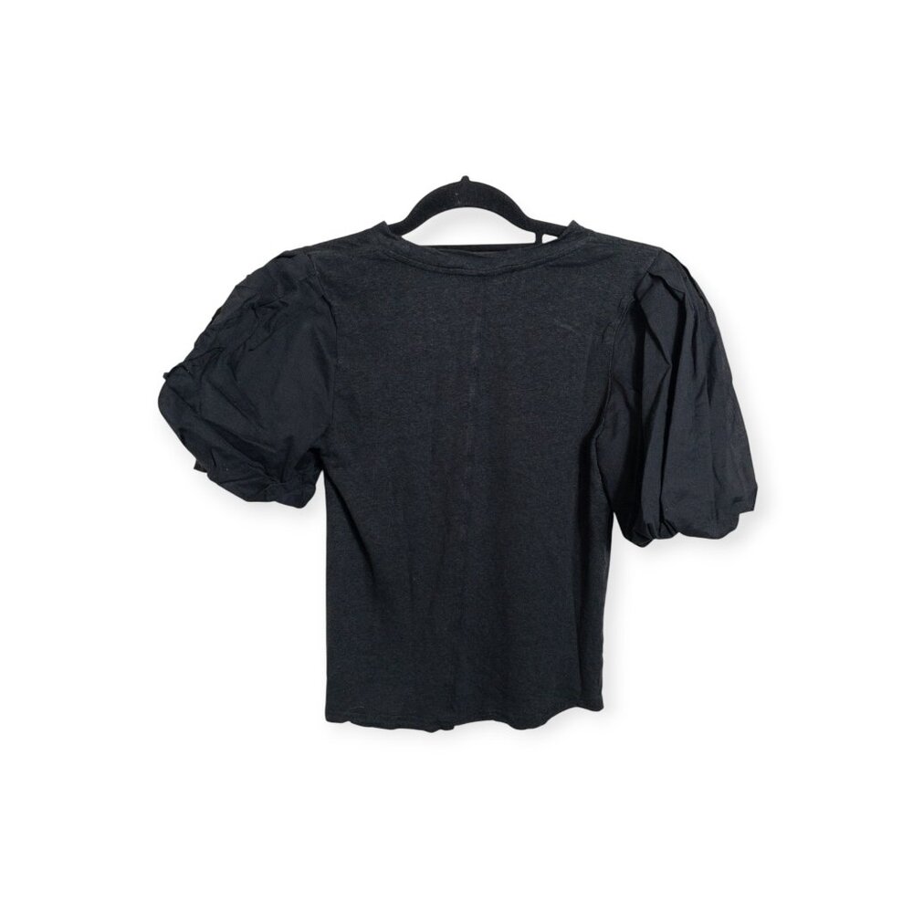Joie Libby Puff Sleeve Short Sleeve Top Black Shirt Cropped SZ XS Linen Blend - Picture 2 of 6